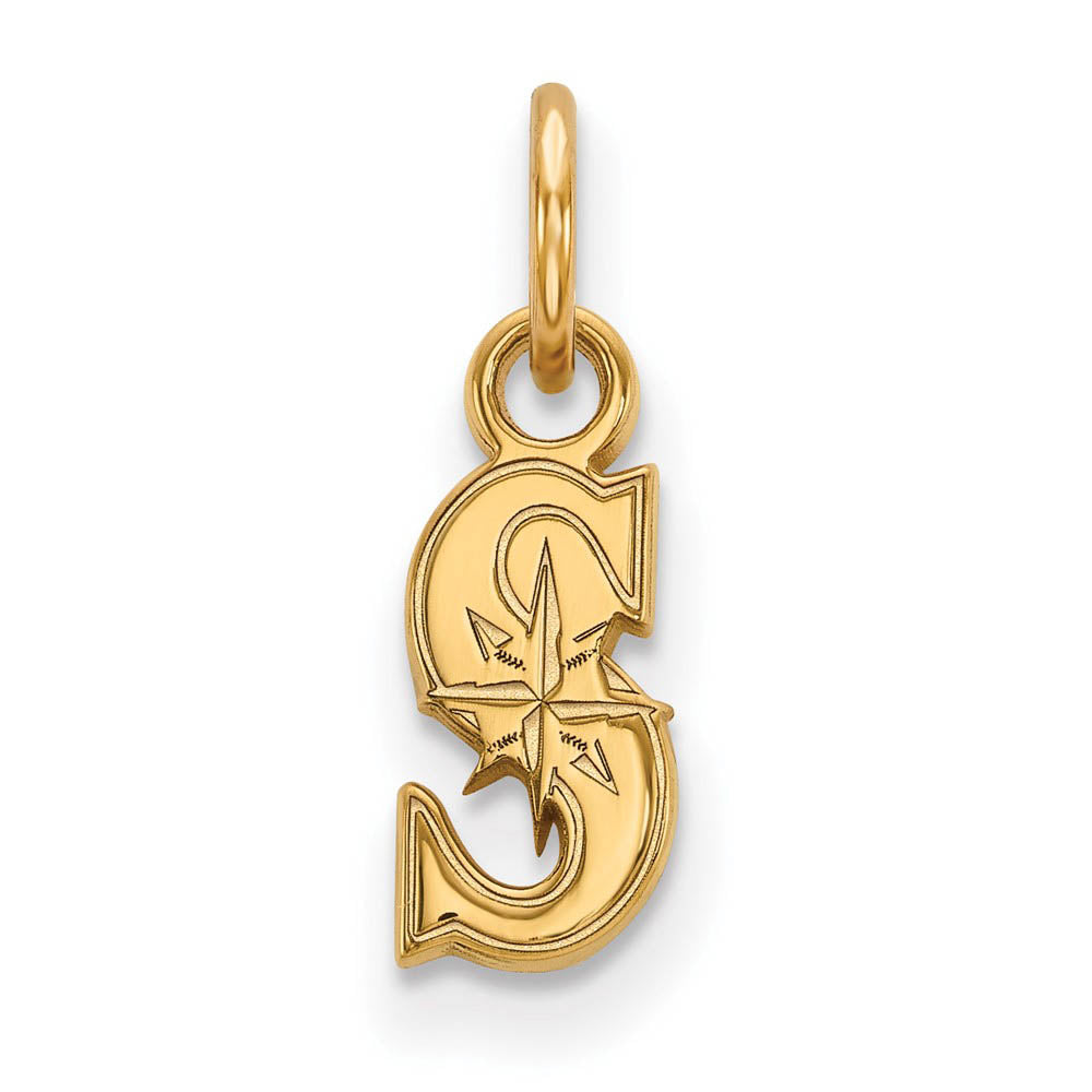 14K Gold Plated Silver MLB Seattle Mariners XS (Tiny) Letter S Charm, Item P33040 by The Black Bow Jewelry Co.