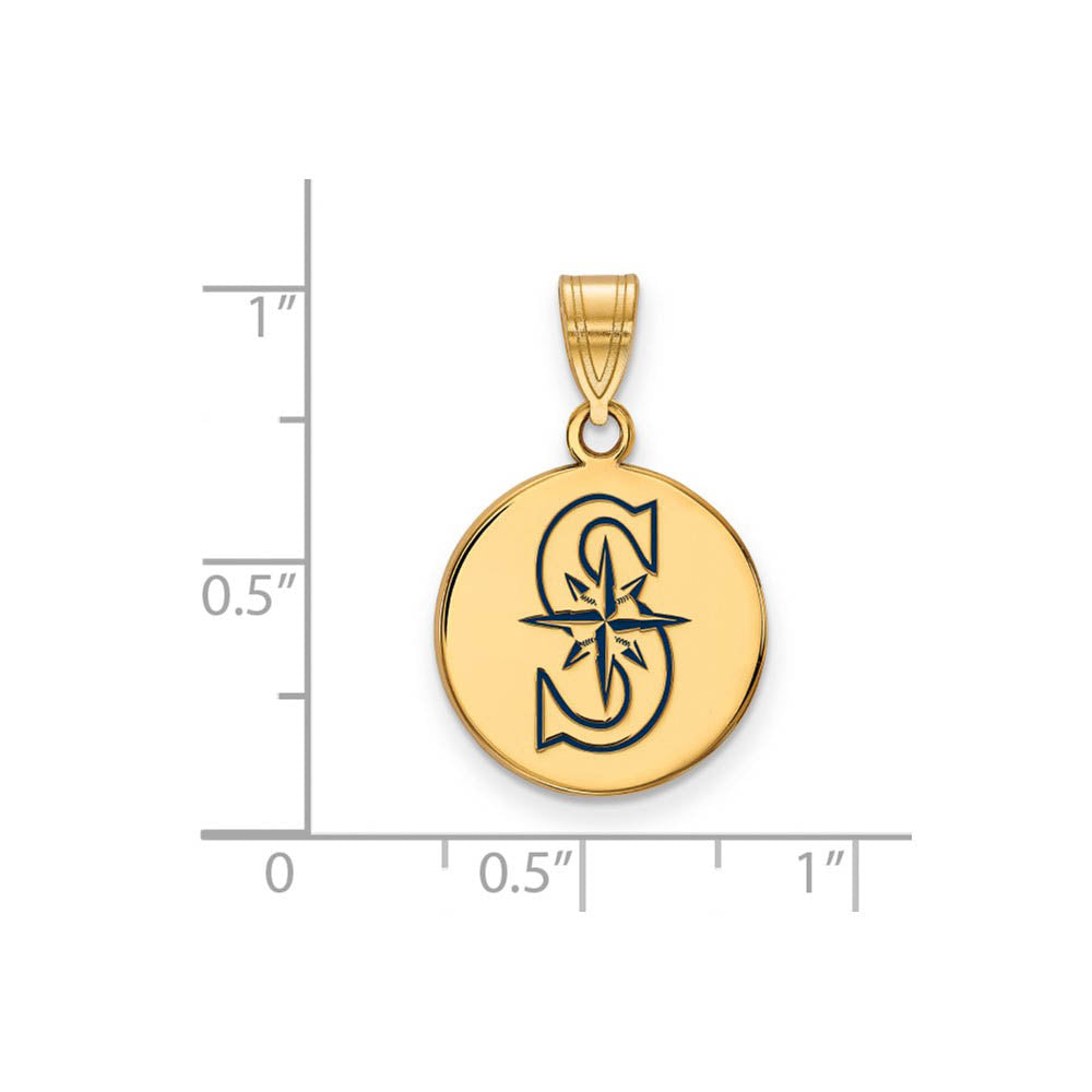 Alternate view of the 14K Gold Plated Silver MLB Seattle Mariners MD Enamel Disc Pendant by The Black Bow Jewelry Co.