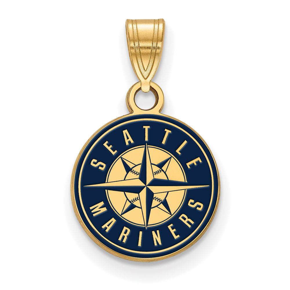 14K Gold Plated Silver MLB Seattle Mariners SM Enamel Logo Pendant, Item P33046 by The Black Bow Jewelry Co.