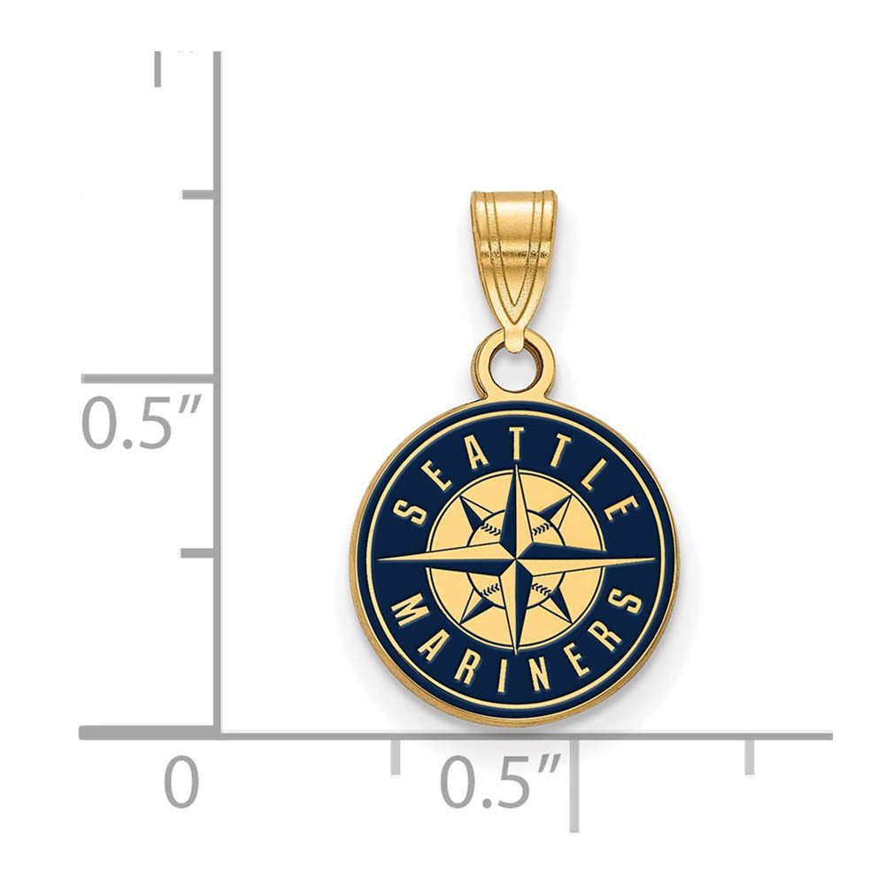 Alternate view of the 14K Gold Plated Silver MLB Seattle Mariners SM Enamel Logo Pendant by The Black Bow Jewelry Co.