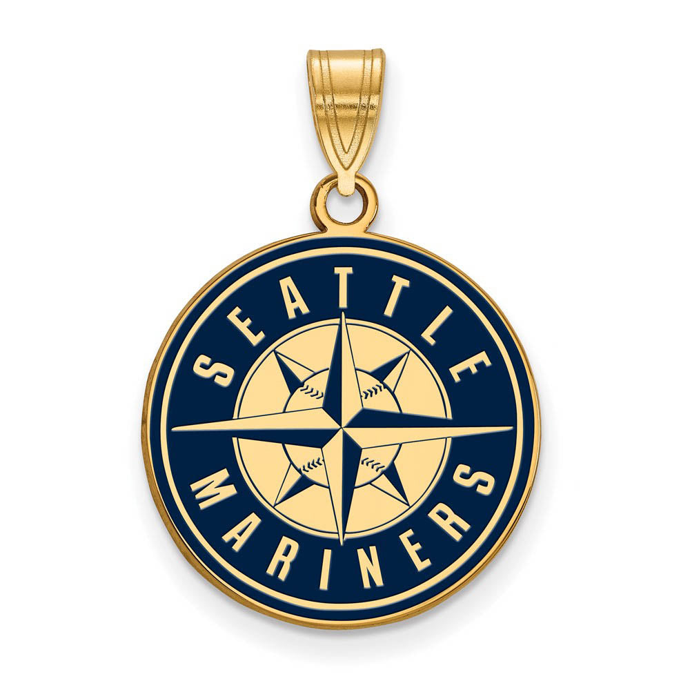 14K Gold Plated Silver MLB Seattle Mariners LG Enamel Logo Pendant, Item P33047 by The Black Bow Jewelry Co.