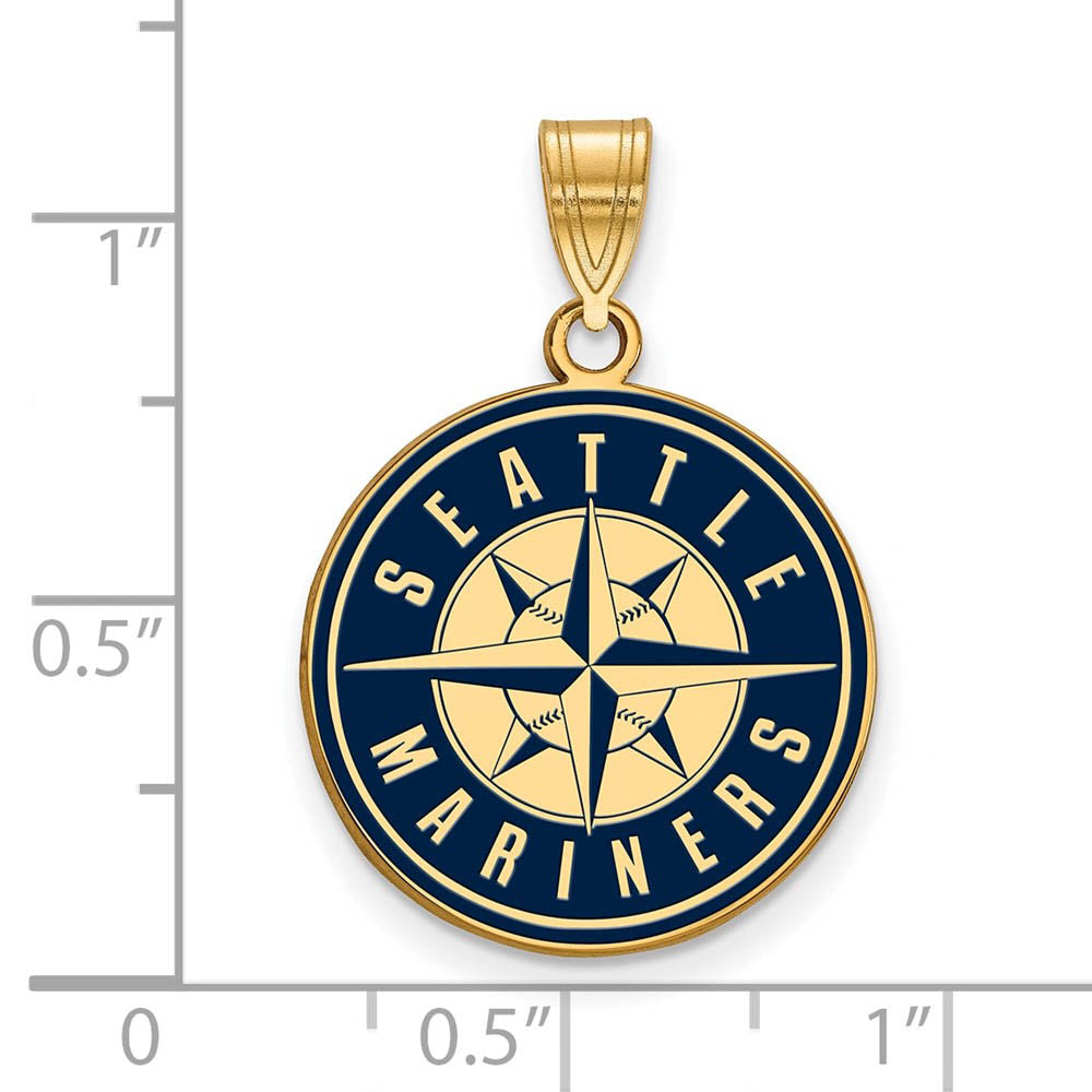 Alternate view of the 14K Gold Plated Silver MLB Seattle Mariners LG Enamel Logo Pendant by The Black Bow Jewelry Co.
