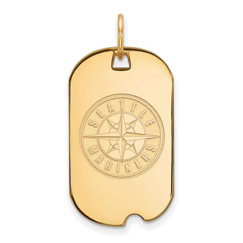 14K Gold Plated Silver MLB Seattle Mariners Small Dog Tag Pendant, Item P33048 by The Black Bow Jewelry Co.