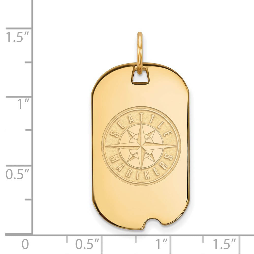 Alternate view of the 14K Gold Plated Silver MLB Seattle Mariners Small Dog Tag Pendant by The Black Bow Jewelry Co.
