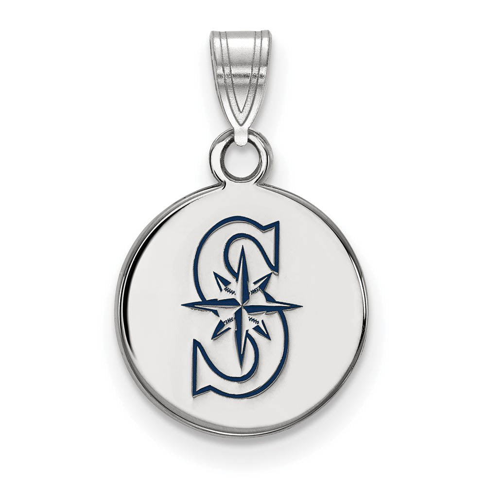 Sterling Silver MLB Seattle Mariners SM Enamel Disc Pendant, Item P33055 by The Black Bow Jewelry Co.