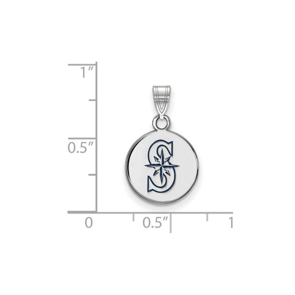 Alternate view of the Sterling Silver MLB Seattle Mariners SM Enamel Disc Pendant by The Black Bow Jewelry Co.