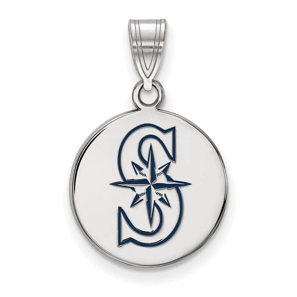 Sterling Silver MLB Seattle Mariners MD Enamel Disc Pendant, Item P33056 by The Black Bow Jewelry Co.