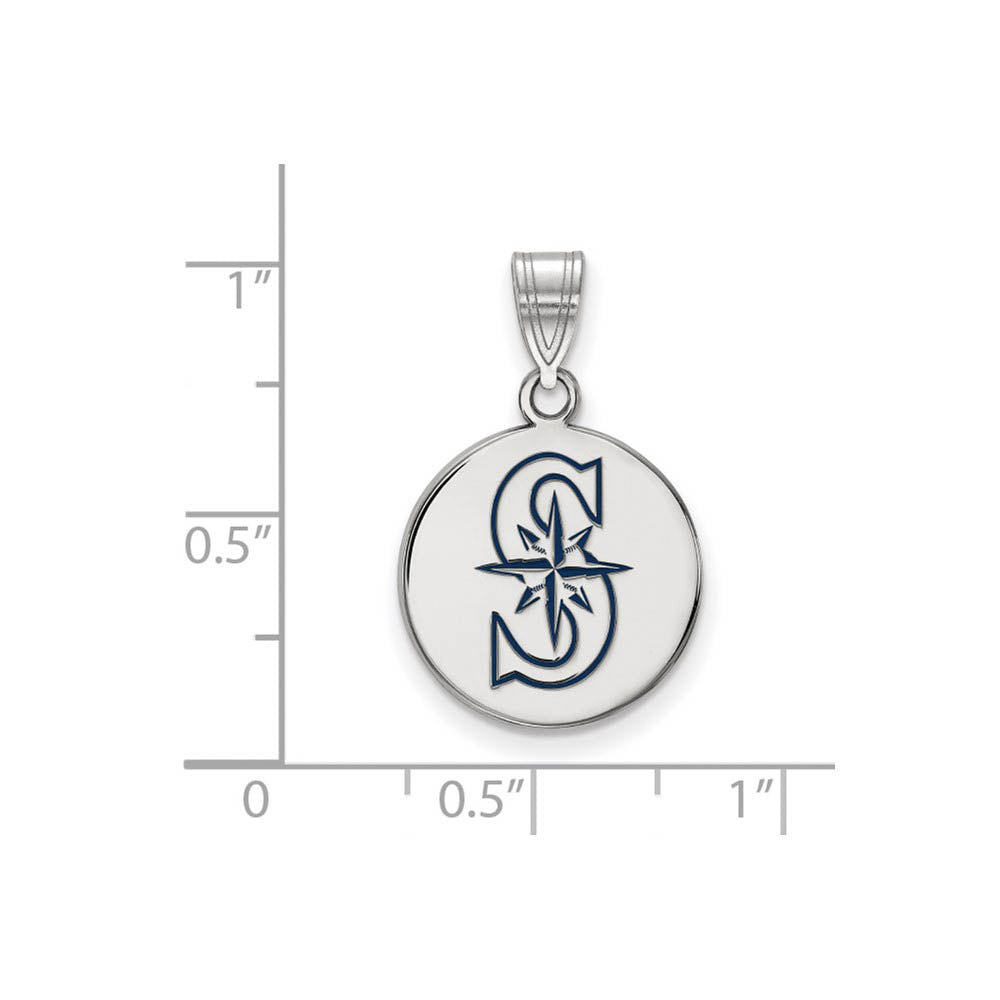 Alternate view of the Sterling Silver MLB Seattle Mariners MD Enamel Disc Pendant by The Black Bow Jewelry Co.