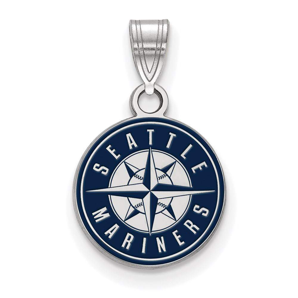 Sterling Silver MLB Seattle Mariners SM Enamel Logo Pendant, Item P33057 by The Black Bow Jewelry Co.