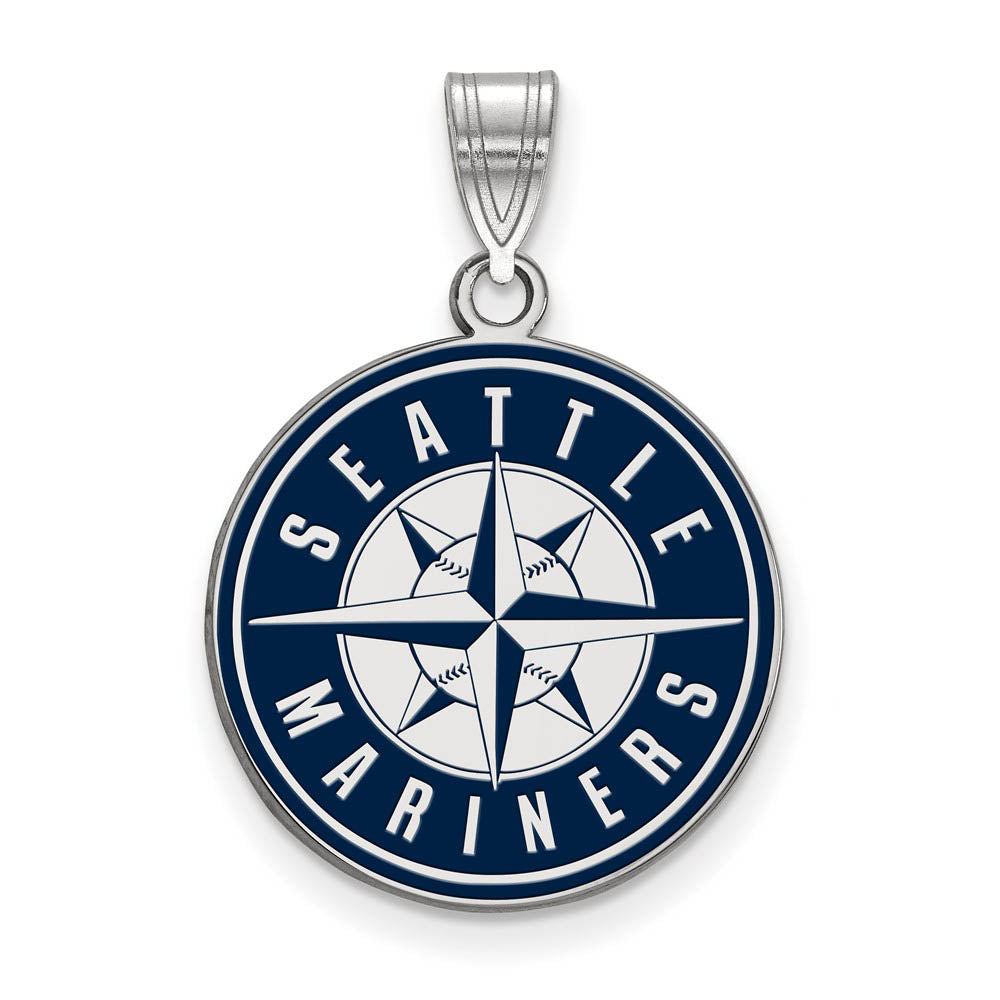 Sterling Silver MLB Seattle Mariners LG Enamel Logo Pendant, Item P33058 by The Black Bow Jewelry Co.