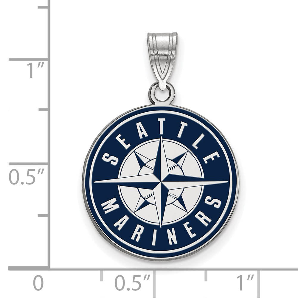 Alternate view of the Sterling Silver MLB Seattle Mariners LG Enamel Logo Pendant by The Black Bow Jewelry Co.