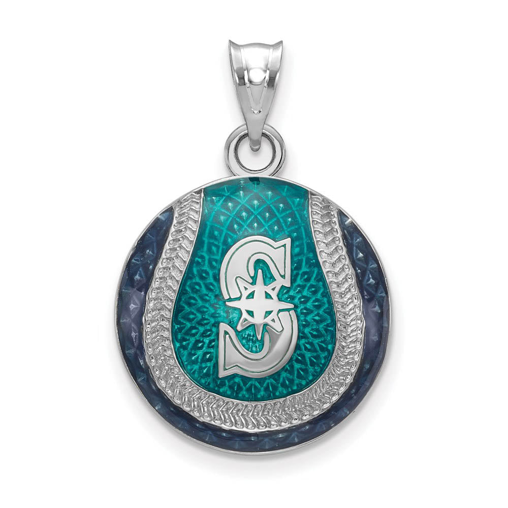 Sterling Silver MLB Seattle Mariners LG Enamel Baseball Pendant, Item P33060 by The Black Bow Jewelry Co.