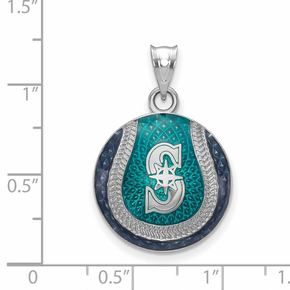Alternate view of the Sterling Silver MLB Seattle Mariners LG Enamel Baseball Pendant by The Black Bow Jewelry Co.