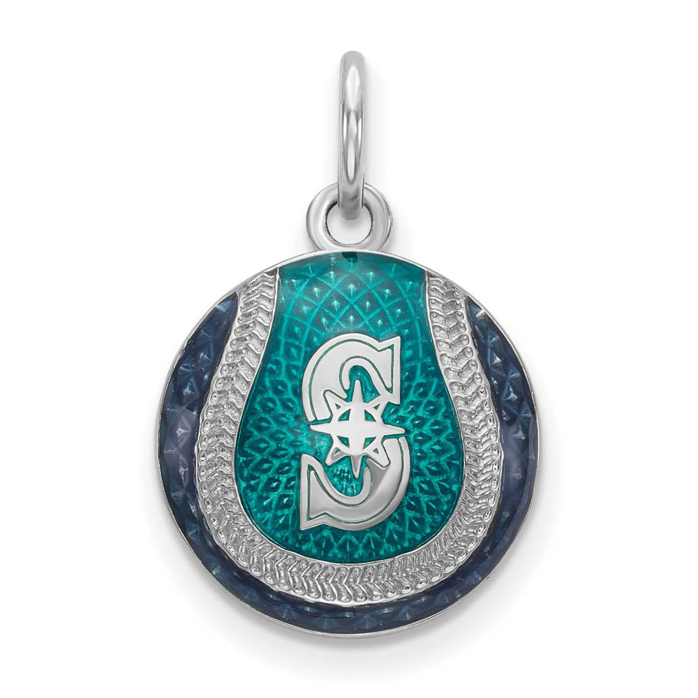 Sterling Silver MLB Seattle Mariners MD Enamel Baseball Charm, Item P33061 by The Black Bow Jewelry Co.