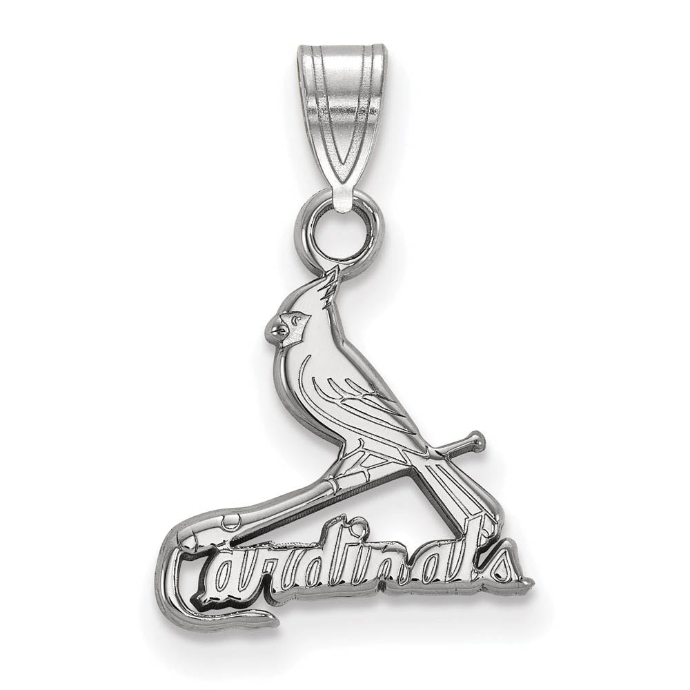 10K White Gold MLB St. Louis Cardinals Small Script Logo Pendant, Item P33064 by The Black Bow Jewelry Co.