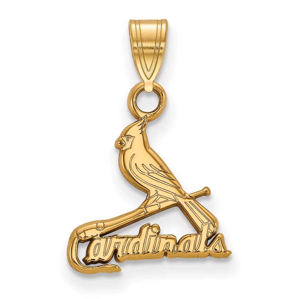 10K Yellow Gold MLB St. Louis Cardinals Small Script Logo Pendant, Item P33080 by The Black Bow Jewelry Co.