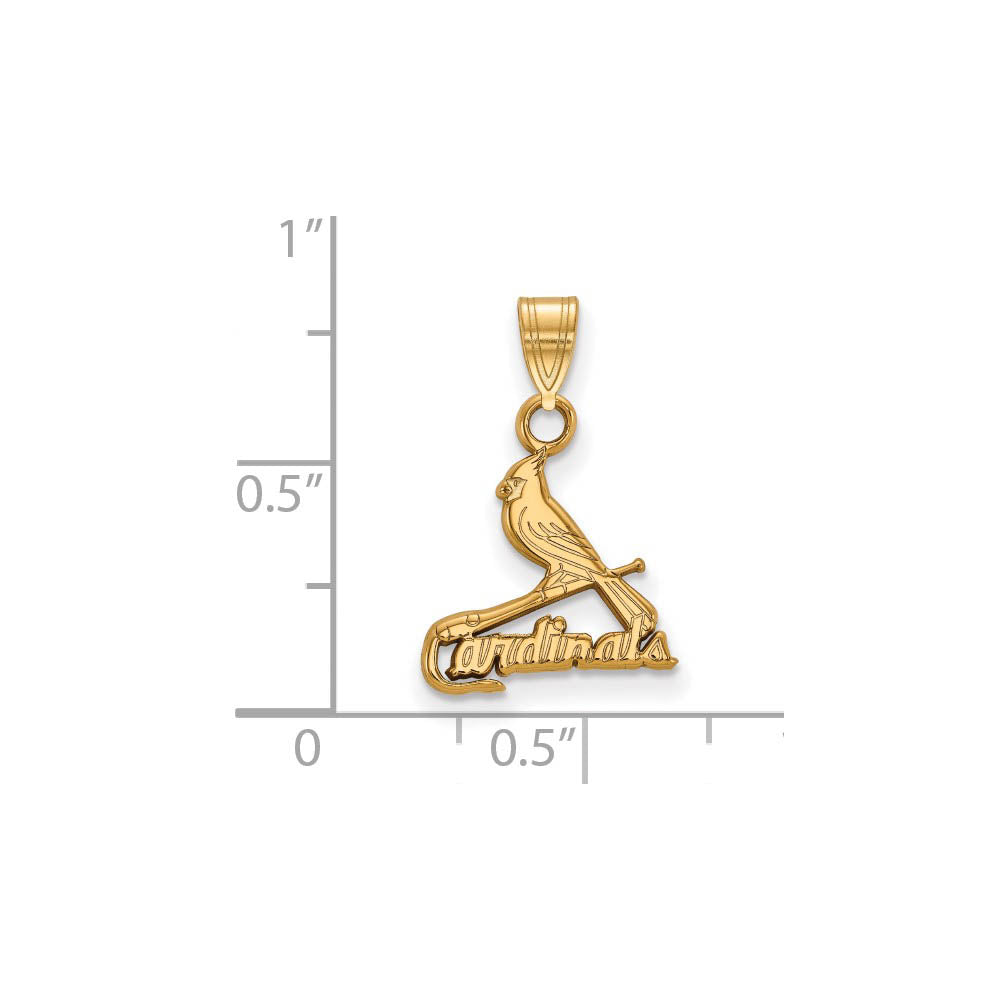Alternate view of the 14K Gold Plated Silver MLB St. Louis Cardinals SM Script Logo Pendant by The Black Bow Jewelry Co.