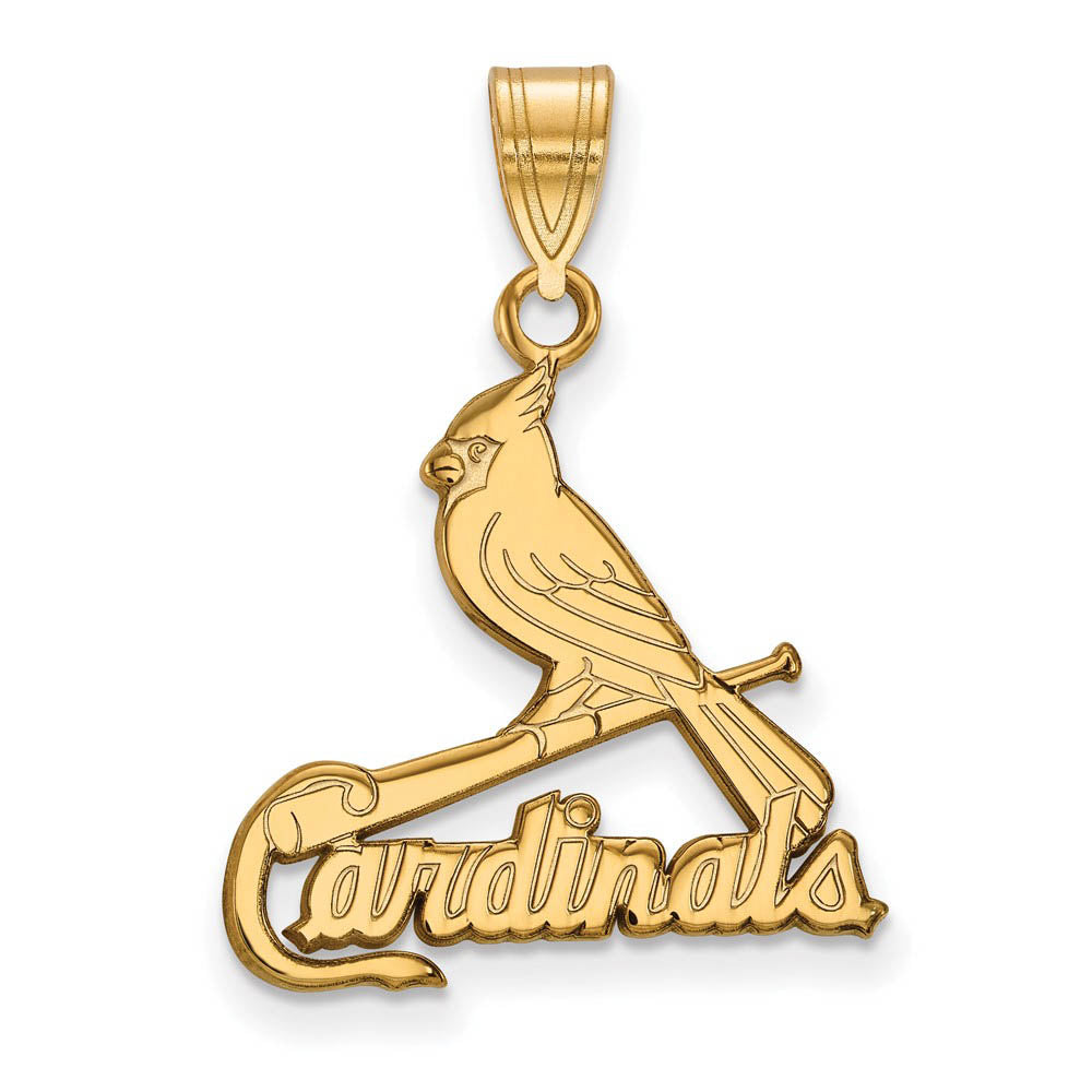 14K Gold Plated Silver MLB St. Louis Cardinals LG Script Logo Pendant, Item P33131 by The Black Bow Jewelry Co.