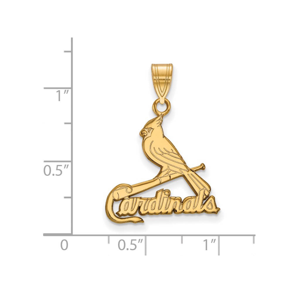 Alternate view of the 14K Gold Plated Silver MLB St. Louis Cardinals LG Script Logo Pendant by The Black Bow Jewelry Co.