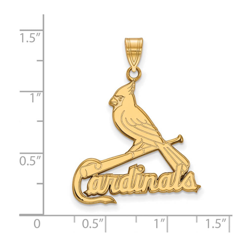 Alternate view of the 14K Gold Plated Silver MLB St. Louis Cardinals XL Script Logo Pendant by The Black Bow Jewelry Co.