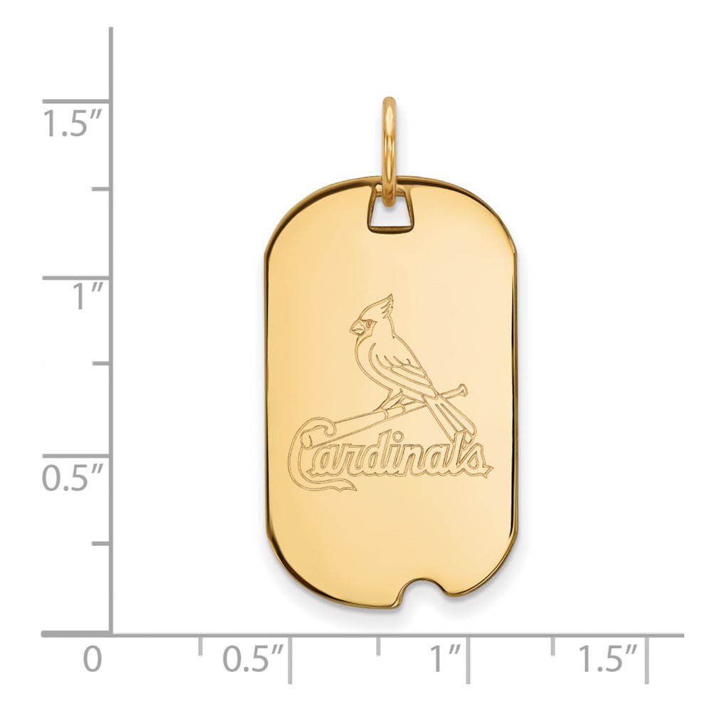 Alternate view of the 14K Gold Plated Silver MLB St. Louis Cardinals Small Dog Tag Pendant by The Black Bow Jewelry Co.