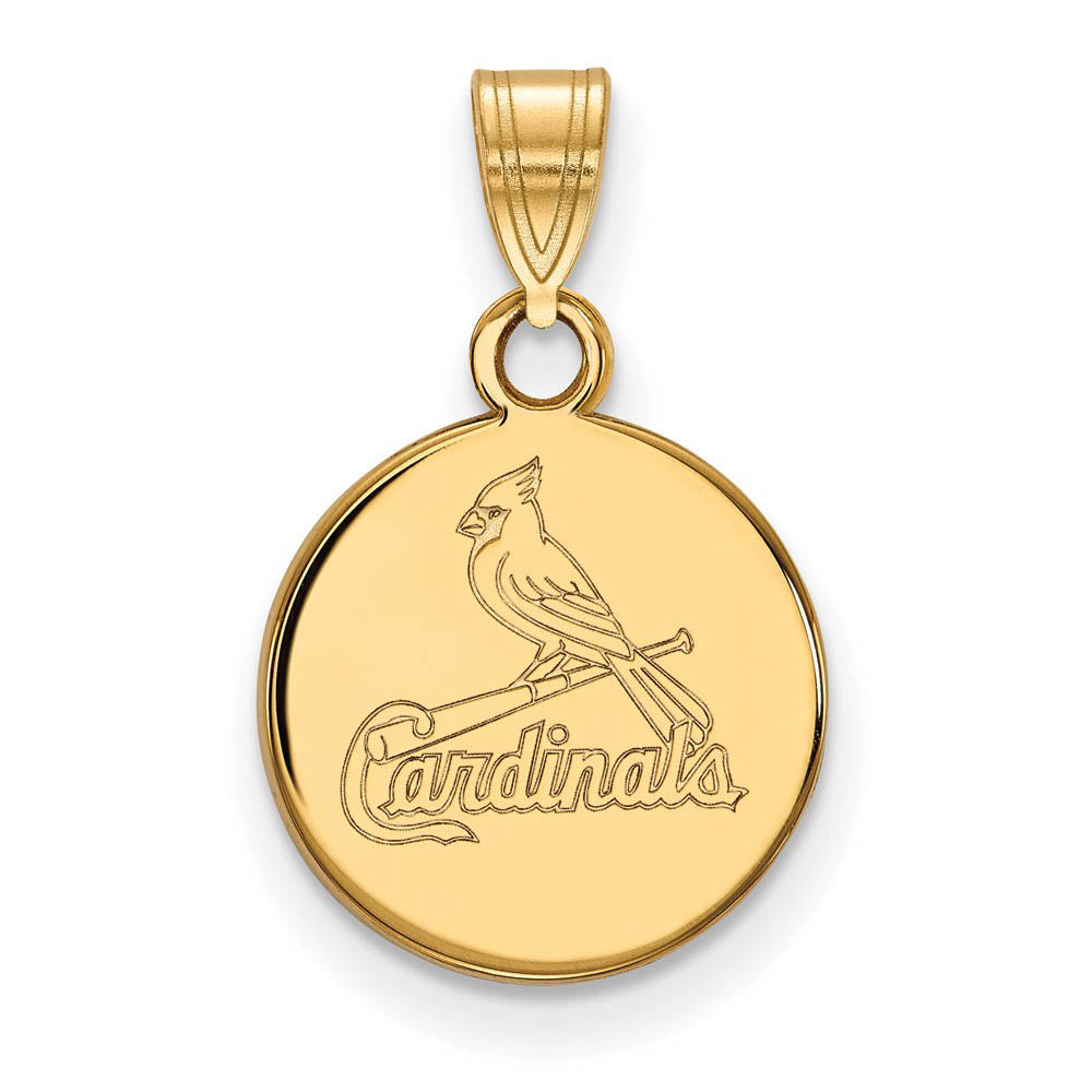 14K Gold Plated Silver MLB St. Louis Cardinals Small Disc Pendant, Item P33135 by The Black Bow Jewelry Co.