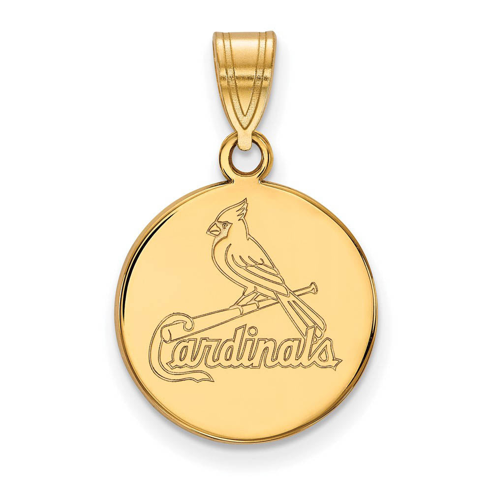 14K Gold Plated Silver MLB St. Louis Cardinals Medium Disc Pendant, Item P33136 by The Black Bow Jewelry Co.