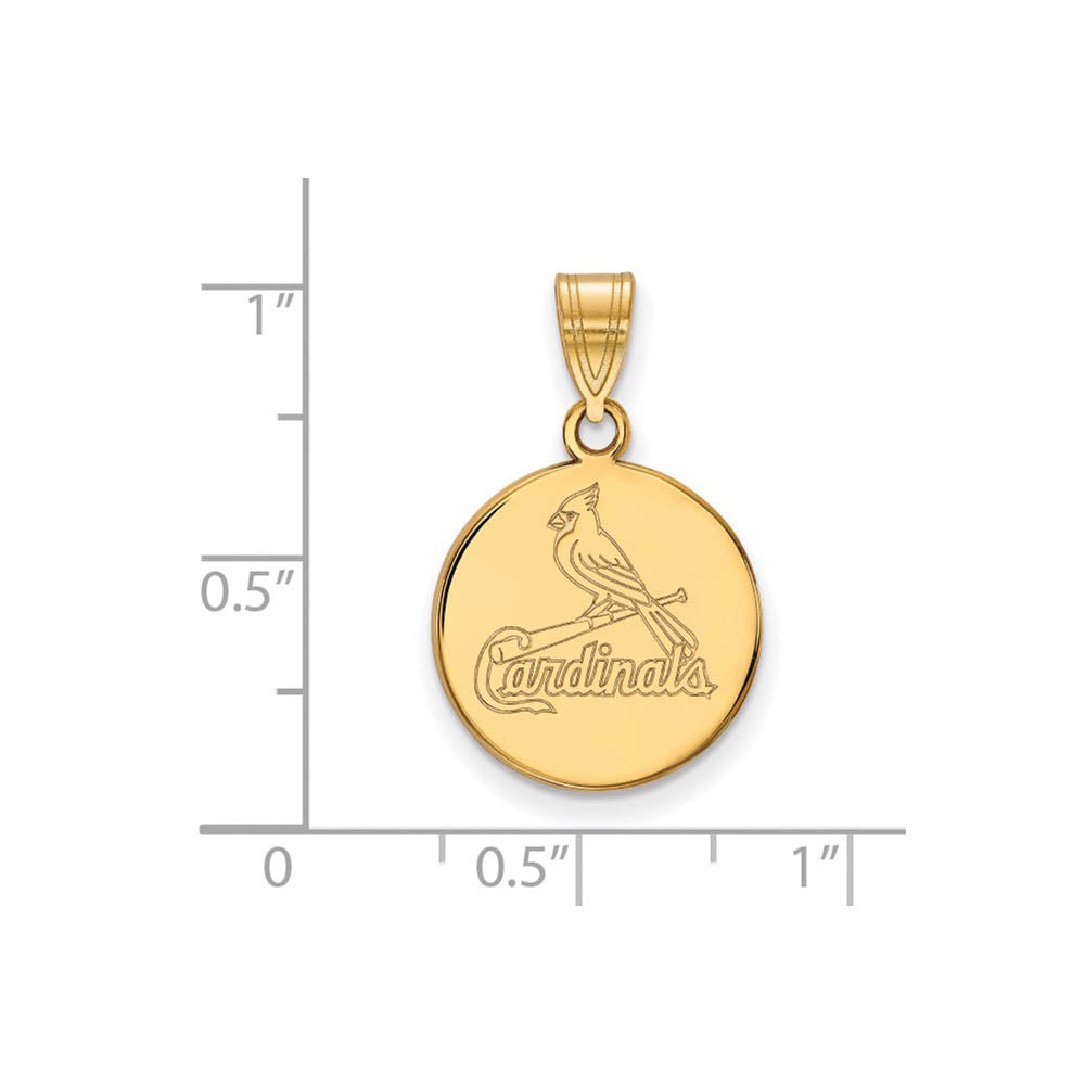 Alternate view of the 14K Gold Plated Silver MLB St. Louis Cardinals Medium Disc Pendant by The Black Bow Jewelry Co.