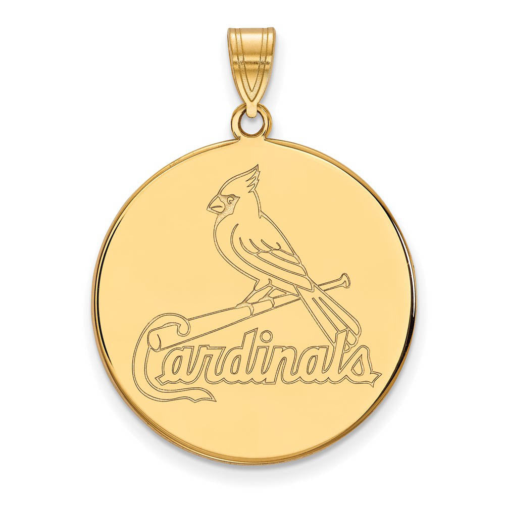 14K Gold Plated Silver MLB St. Louis Cardinals XL Disc Pendant, Item P33138 by The Black Bow Jewelry Co.