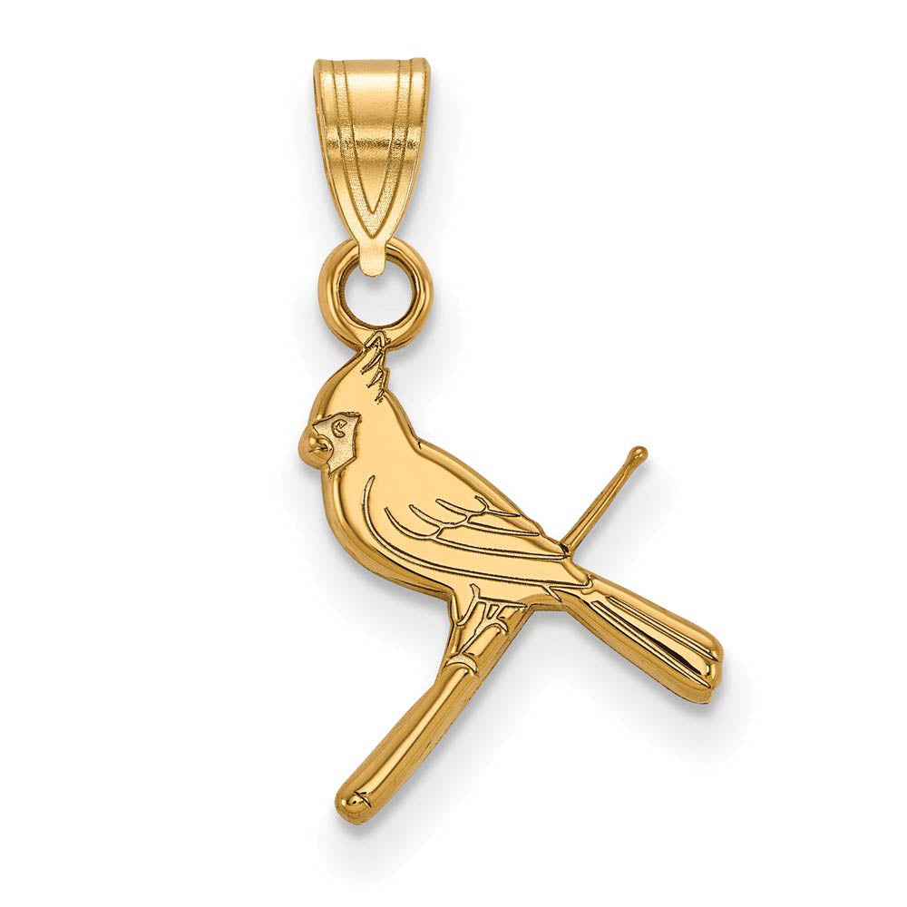 14K Gold Plated Silver MLB St. Louis Cardinals Small Bird/Bat Pendant, Item P33143 by The Black Bow Jewelry Co.