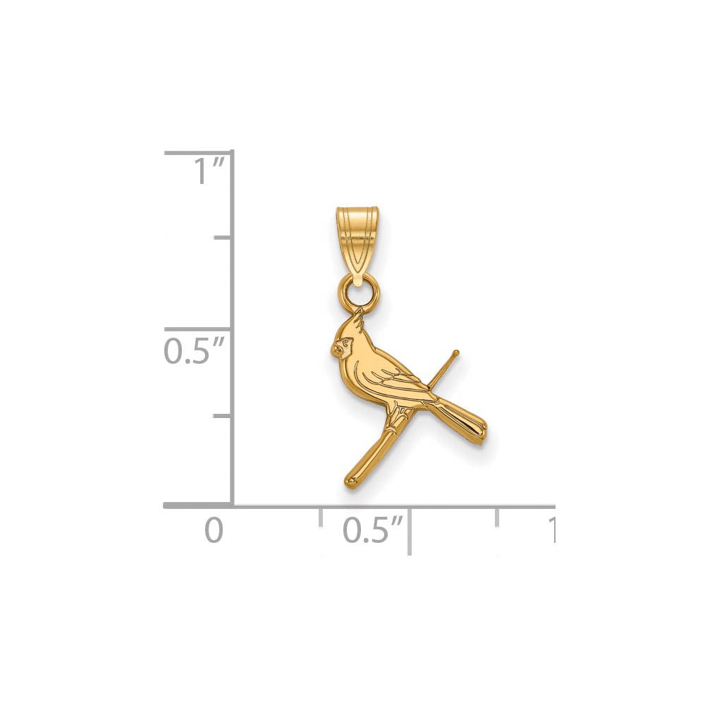Alternate view of the 14K Gold Plated Silver MLB St. Louis Cardinals Small Bird/Bat Pendant by The Black Bow Jewelry Co.
