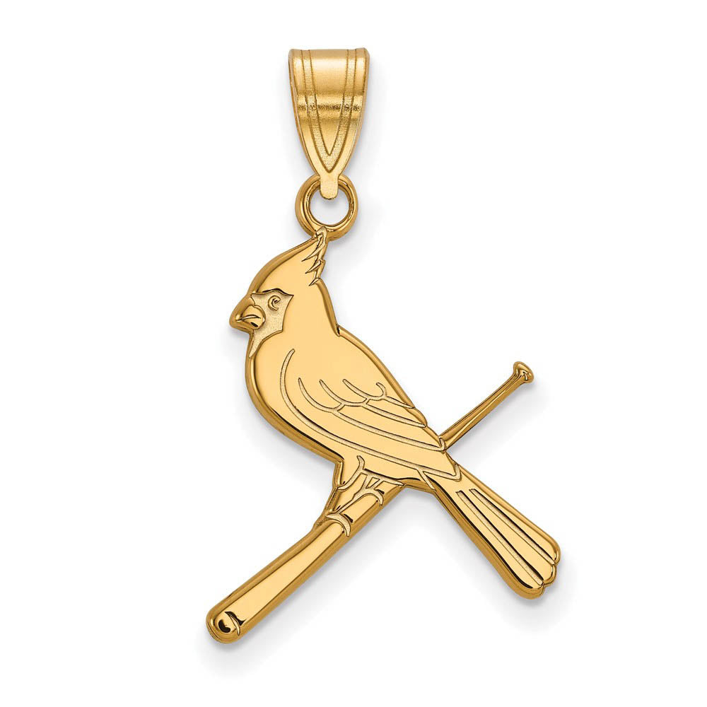 14K Gold Plated Silver MLB St. Louis Cardinals Large Bird/Bat Pendant, Item P33144 by The Black Bow Jewelry Co.