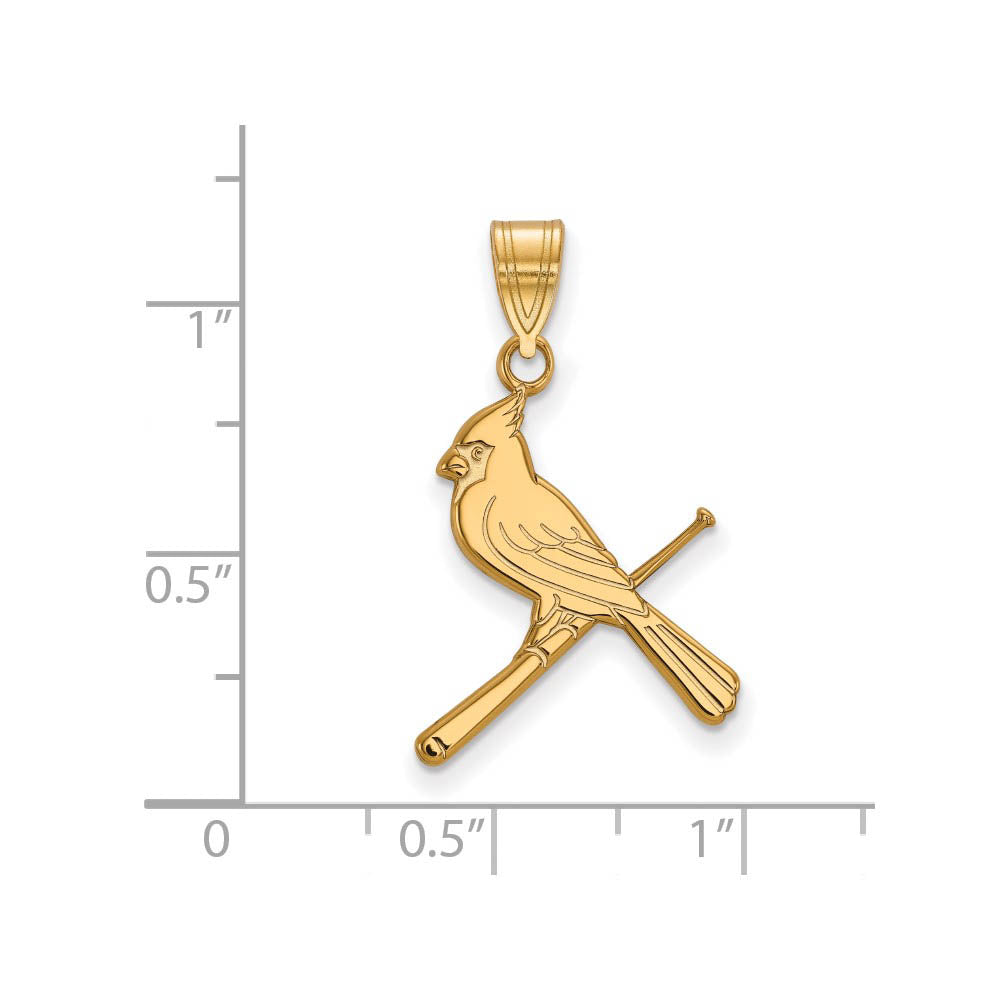 Alternate view of the 14K Gold Plated Silver MLB St. Louis Cardinals Large Bird/Bat Pendant by The Black Bow Jewelry Co.