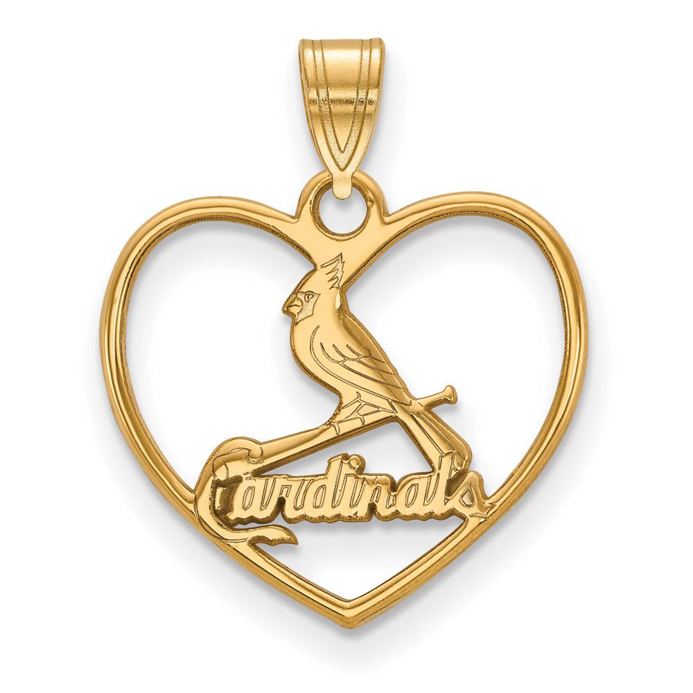 14K Gold Plated Silver MLB St. Louis Cardinals MD Heart Pendant, Item P33145 by The Black Bow Jewelry Co.