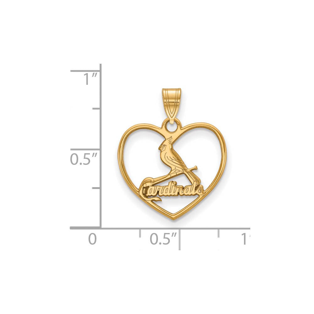 Alternate view of the 14K Gold Plated Silver MLB St. Louis Cardinals MD Heart Pendant by The Black Bow Jewelry Co.