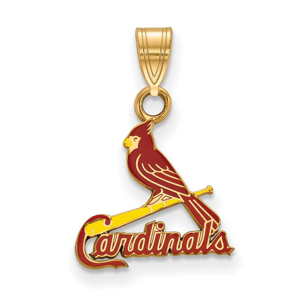 14K Gold Plated Silver MLB St. Louis Cardinals SM Enamel Pendant, Item P33147 by The Black Bow Jewelry Co.