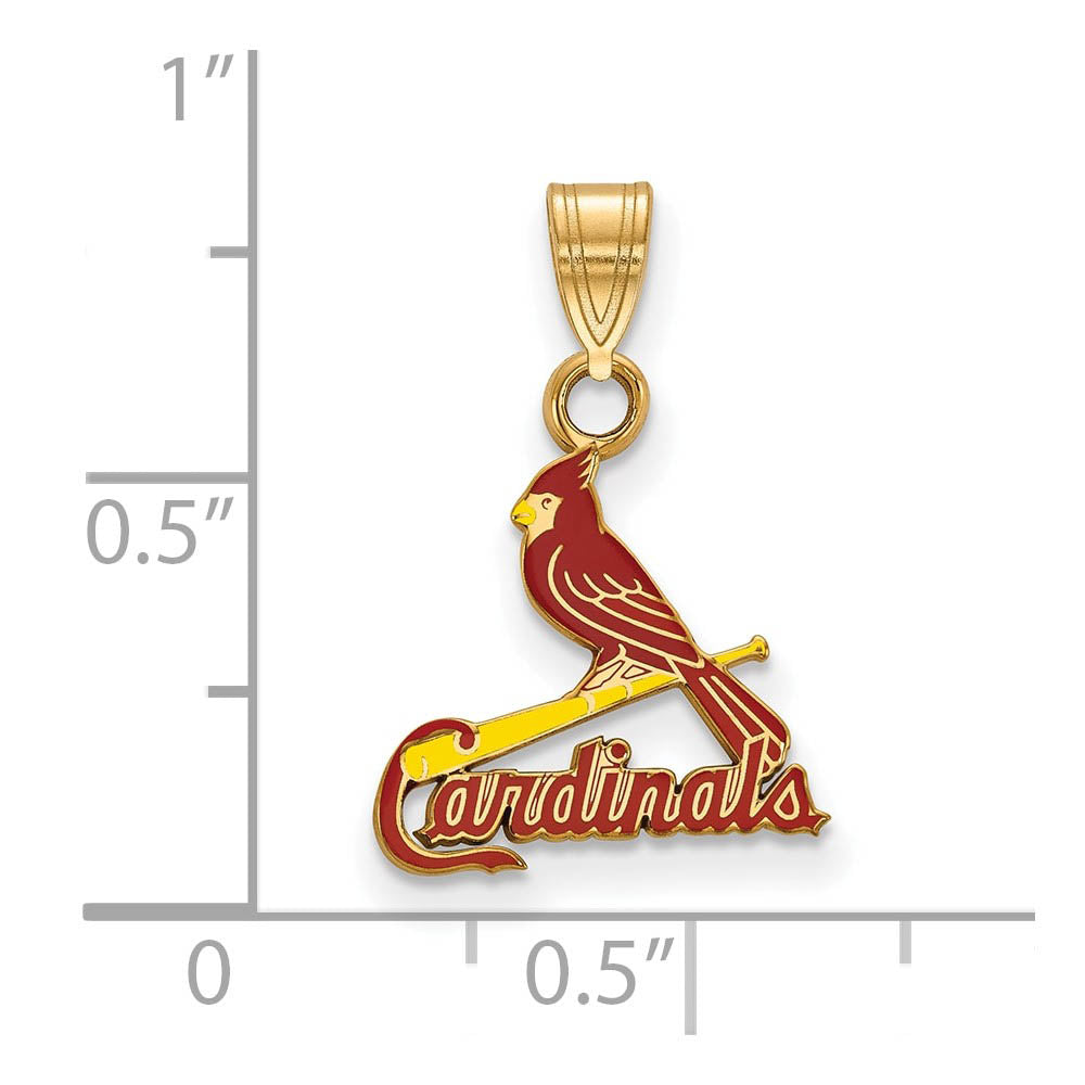 Alternate view of the 14K Gold Plated Silver MLB St. Louis Cardinals SM Enamel Pendant by The Black Bow Jewelry Co.