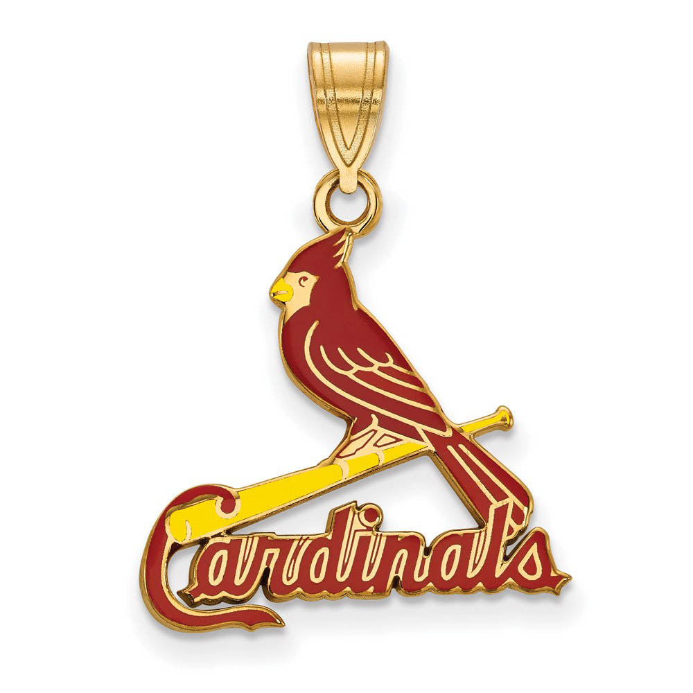 14K Gold Plated Silver MLB St. Louis Cardinals LG Enamel Pendant, Item P33148 by The Black Bow Jewelry Co.