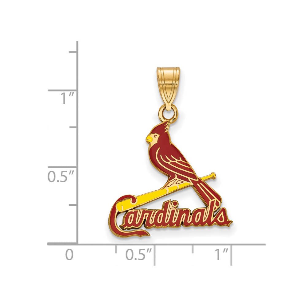 Alternate view of the 14K Gold Plated Silver MLB St. Louis Cardinals LG Enamel Pendant by The Black Bow Jewelry Co.