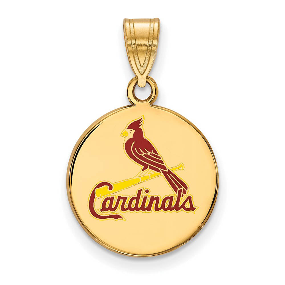 14K Gold Plated Silver MLB St. Louis Cardinals MD Enamel Disc Pendant, Item P33149 by The Black Bow Jewelry Co.