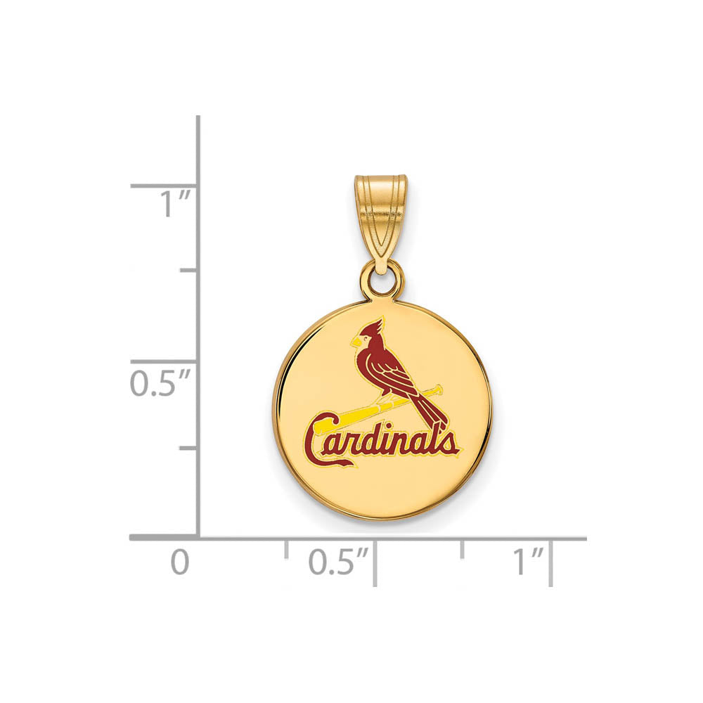 Alternate view of the 14K Gold Plated Silver MLB St. Louis Cardinals MD Enamel Disc Pendant by The Black Bow Jewelry Co.