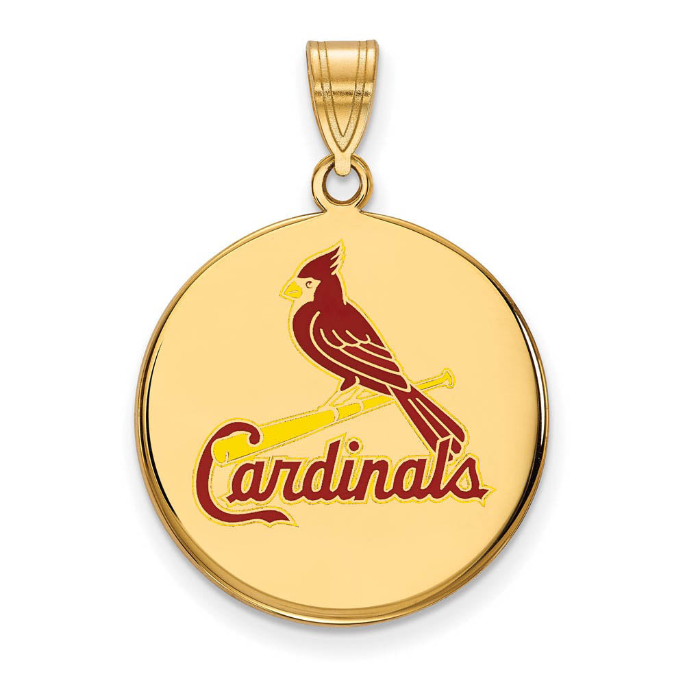 14K Gold Plated Silver MLB St. Louis Cardinals LG Enamel Disc Pendant, Item P33150 by The Black Bow Jewelry Co.