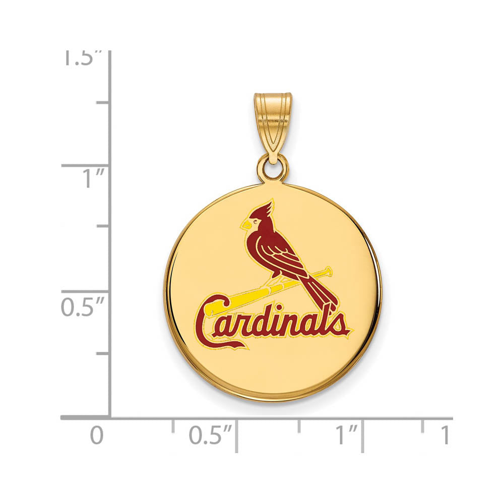Alternate view of the 14K Gold Plated Silver MLB St. Louis Cardinals LG Enamel Disc Pendant by The Black Bow Jewelry Co.