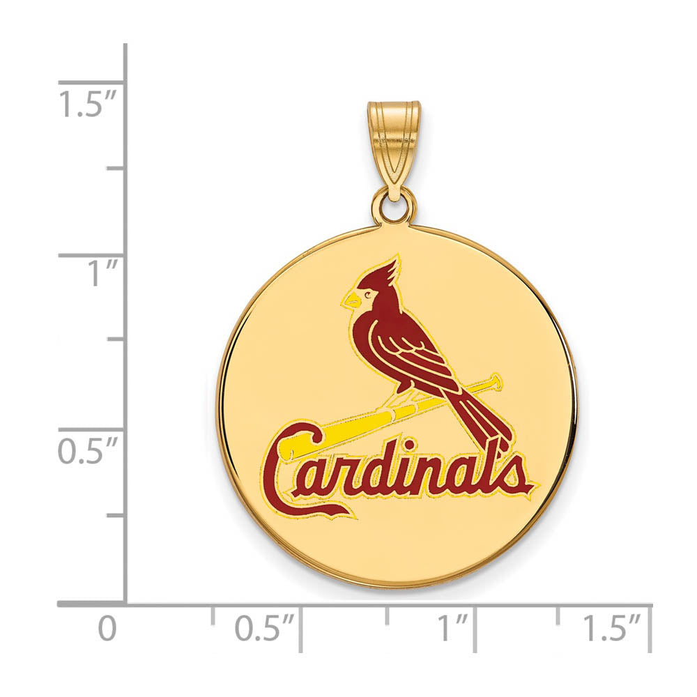 Alternate view of the 14K Gold Plated Silver MLB St. Louis Cardinals XL Enamel Disc Pendant by The Black Bow Jewelry Co.