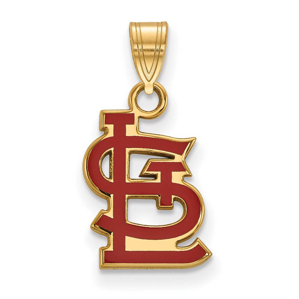 14K Gold Plated Silver MLB St. Louis Cardinals SM Enamel STL Pendant, Item P33152 by The Black Bow Jewelry Co.