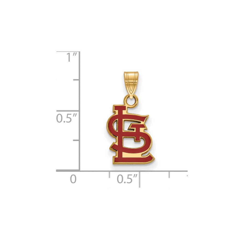Alternate view of the 14K Gold Plated Silver MLB St. Louis Cardinals SM Enamel STL Pendant by The Black Bow Jewelry Co.