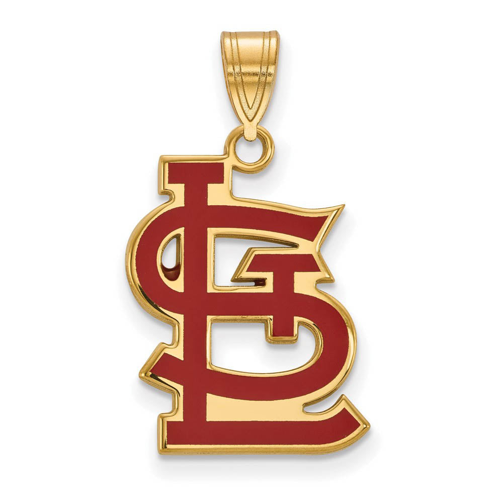 14K Gold Plated Silver MLB St. Louis Cardinals LG Enamel STL Pendant, Item P33153 by The Black Bow Jewelry Co.