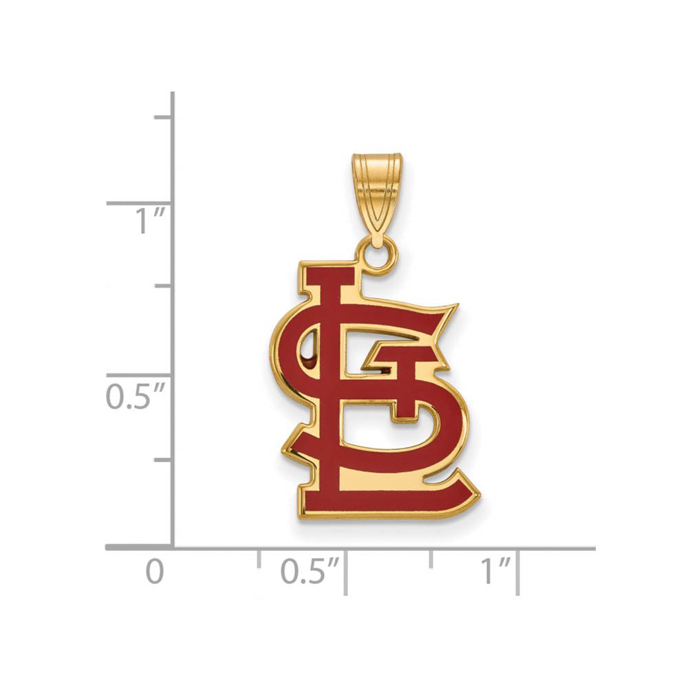 Alternate view of the 14K Gold Plated Silver MLB St. Louis Cardinals LG Enamel STL Pendant by The Black Bow Jewelry Co.