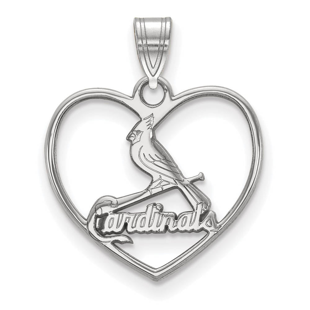 Sterling Silver MLB St. Louis Cardinals MD Heart Pendant, Item P33170 by The Black Bow Jewelry Co.