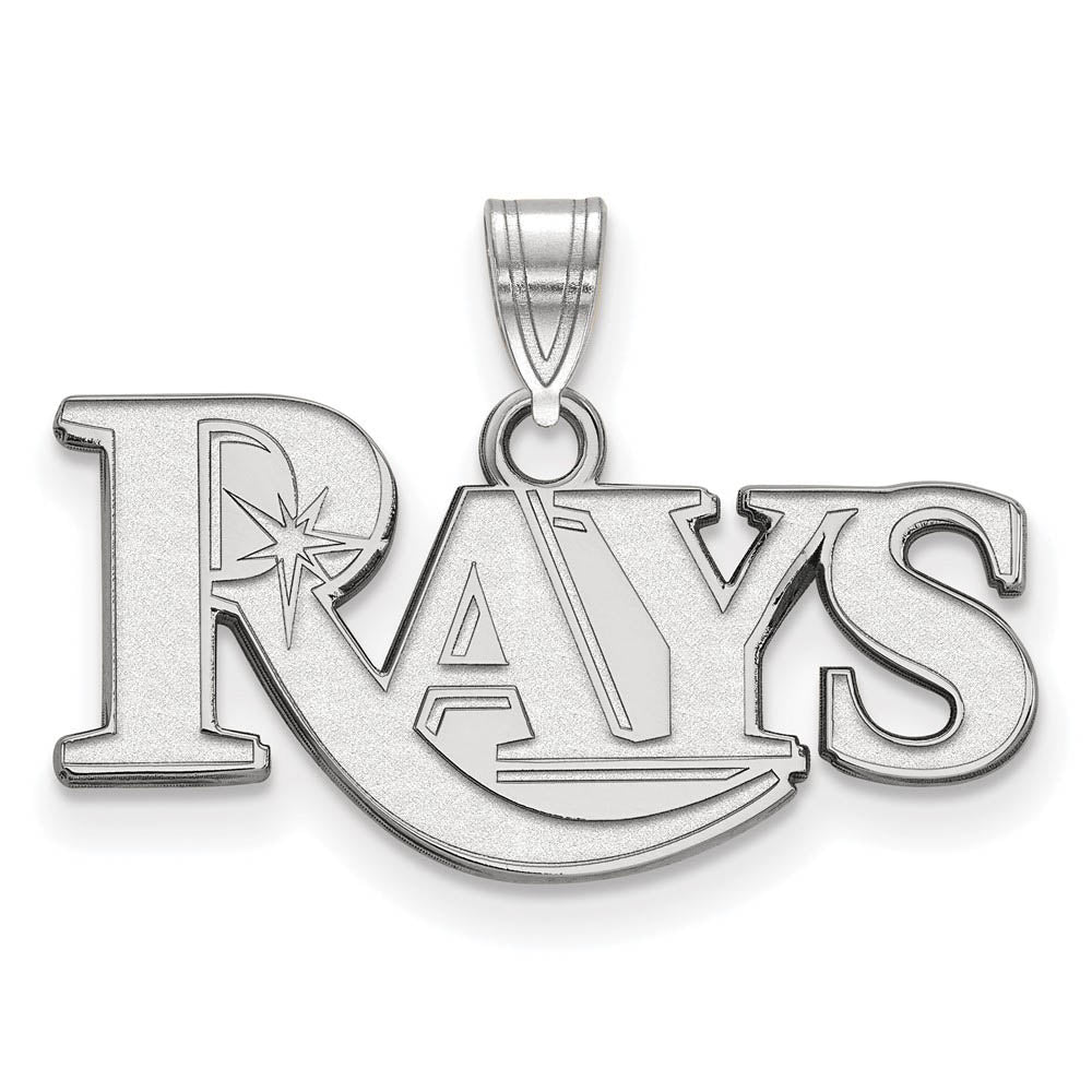 10K White Gold MLB Tampa Bay Rays Small Script Pendant, Item P33188 by The Black Bow Jewelry Co.